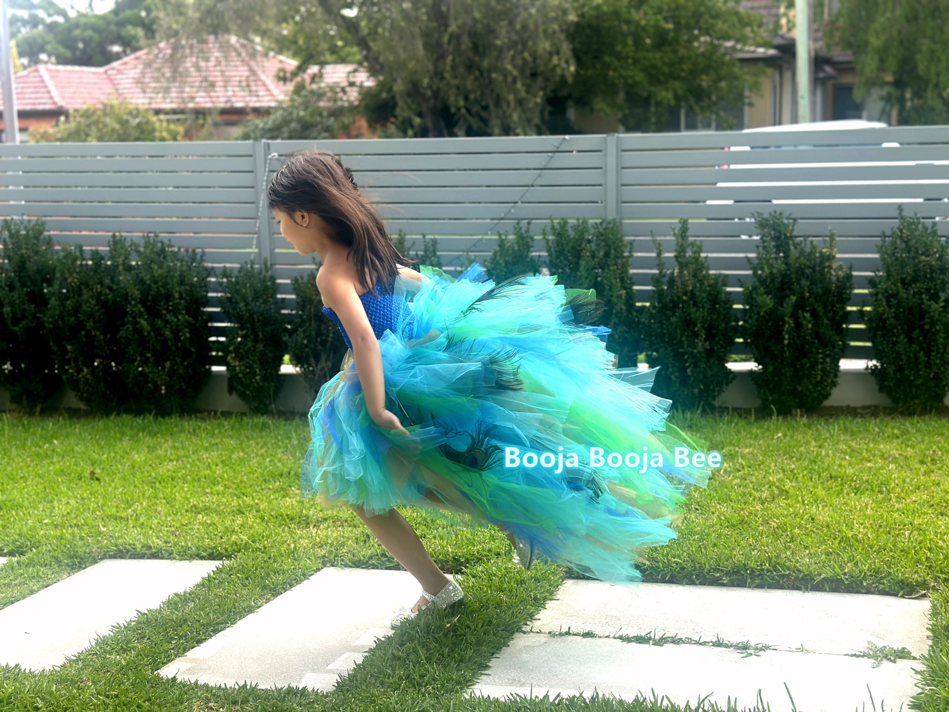 Peacock royal blue high-low style tutu dress,  Animal themed party cosplay costume