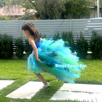 Peacock royal blue high-low style tutu dress,  Animal themed party cosplay costume