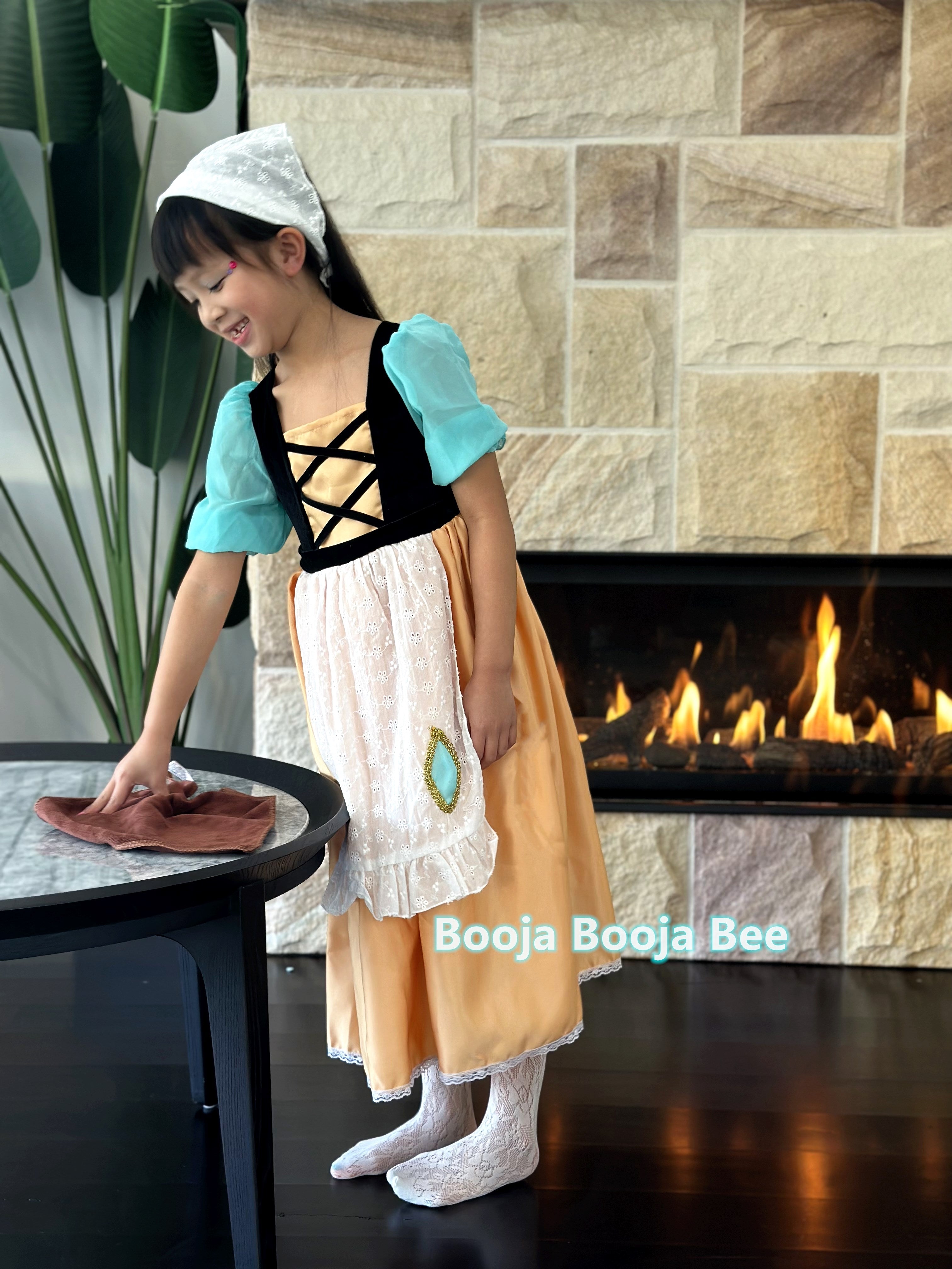 Cinderella maid inspired girls costume, Princess cleaning apron dress