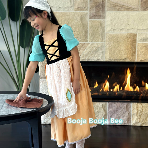 Cinderella maid inspired girls costume, Princess cleaning apron dress