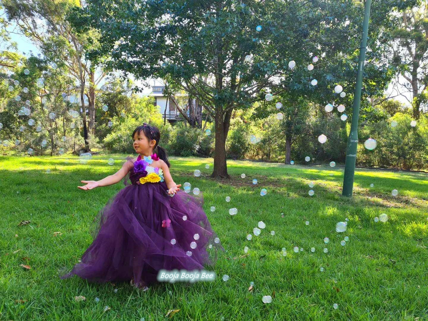 Purple 3D Floral Tutu Dress for Girls – Fairy Princess Birthday Dress