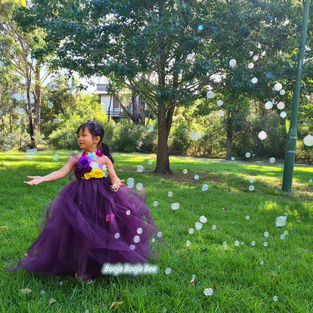 Purple 3D Floral Tutu Dress for Girls – Fairy Princess Birthday Dress