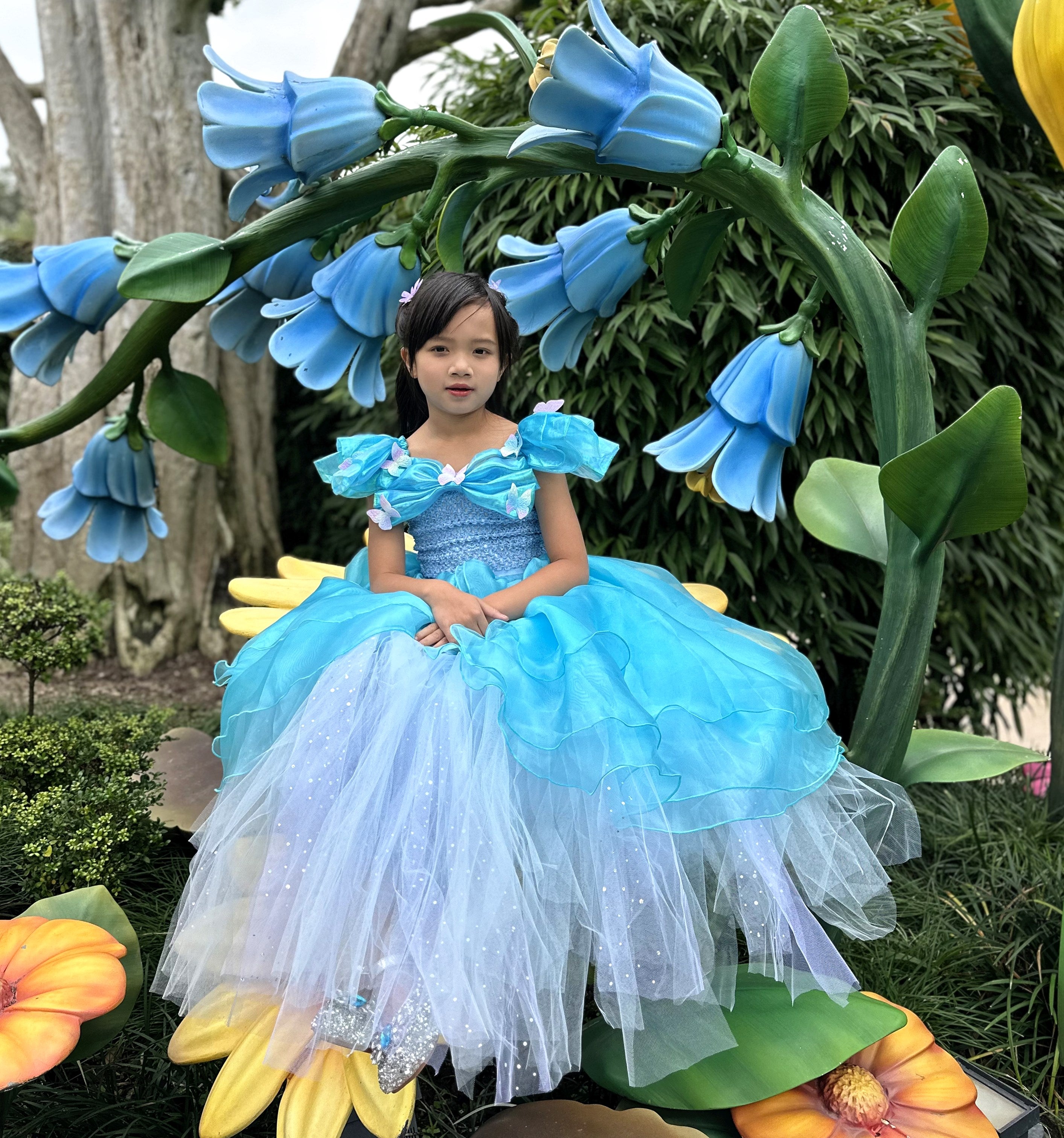 Cinderella Grand Ball gown dress, 3D Butterflies blue dress, Fairytale cosplay outfits, Magic costume