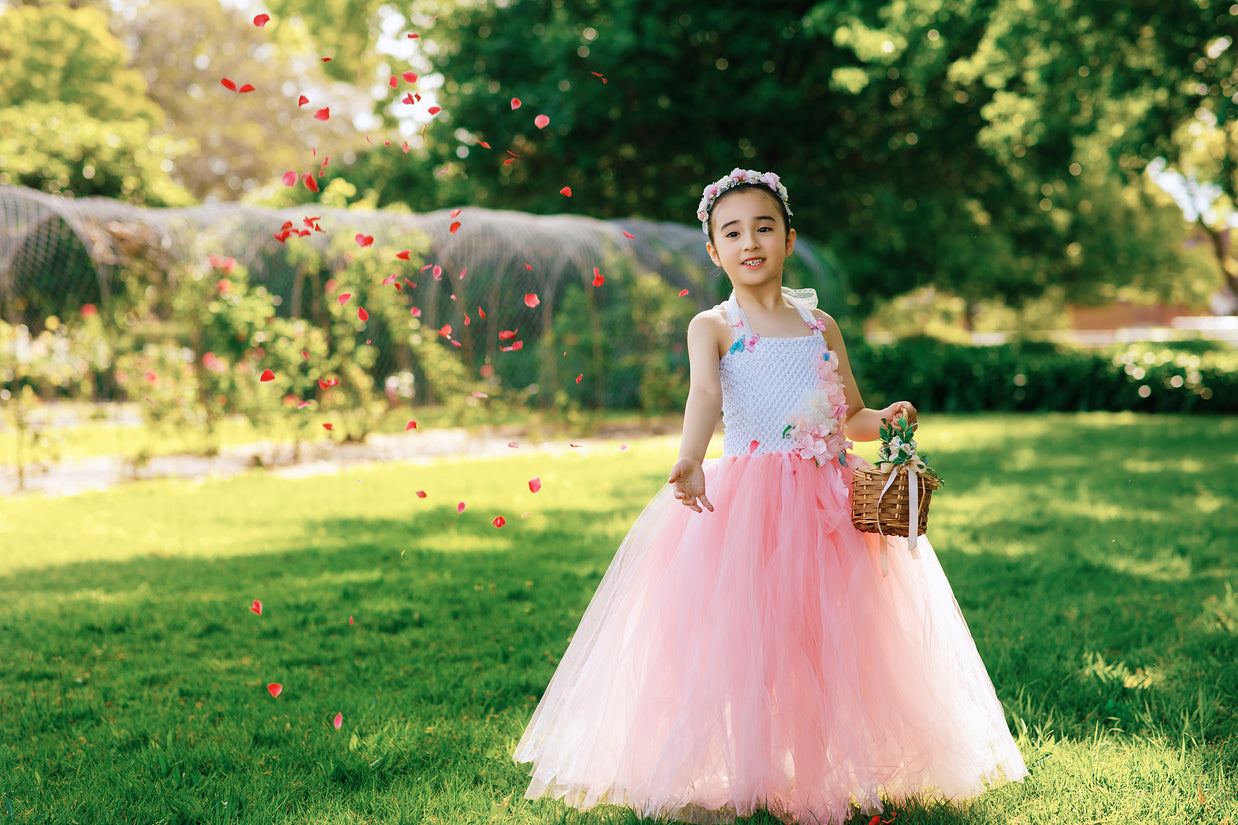 Cherry Blossom Fairy Tutu Dress – Pink Flower Girl Dress, Spring Festival Floral Tulle Outfit for Girls