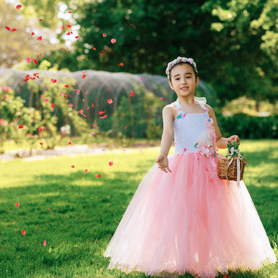 Cherry Blossom Fairy Tutu Dress – Pink Flower Girl Dress, Spring Festival Floral Tulle Outfit for Girls