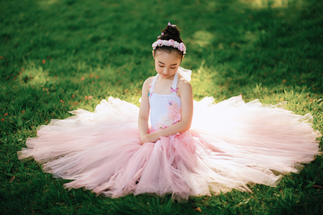 Cherry Blossom Fairy Tutu Dress – Pink Flower Girl Dress, Spring Festival Floral Tulle Outfit for Girls