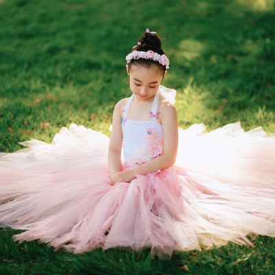 Cherry Blossom Fairy Tutu Dress – Pink Flower Girl Dress, Spring Festival Floral Tulle Outfit for Girls