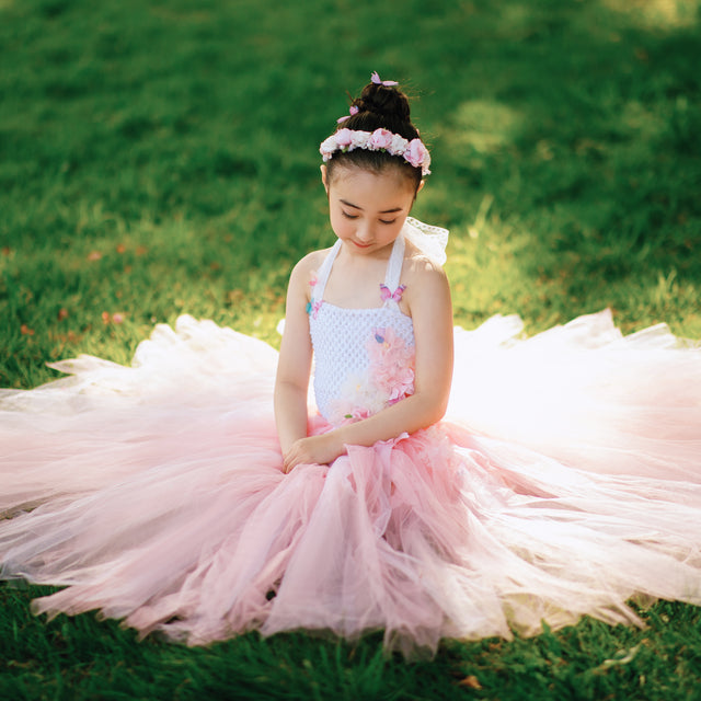 Cherry Blossom Fairy Tutu Dress – Pink Flower Girl Dress, Spring Festival Floral Tulle Outfit for Girls