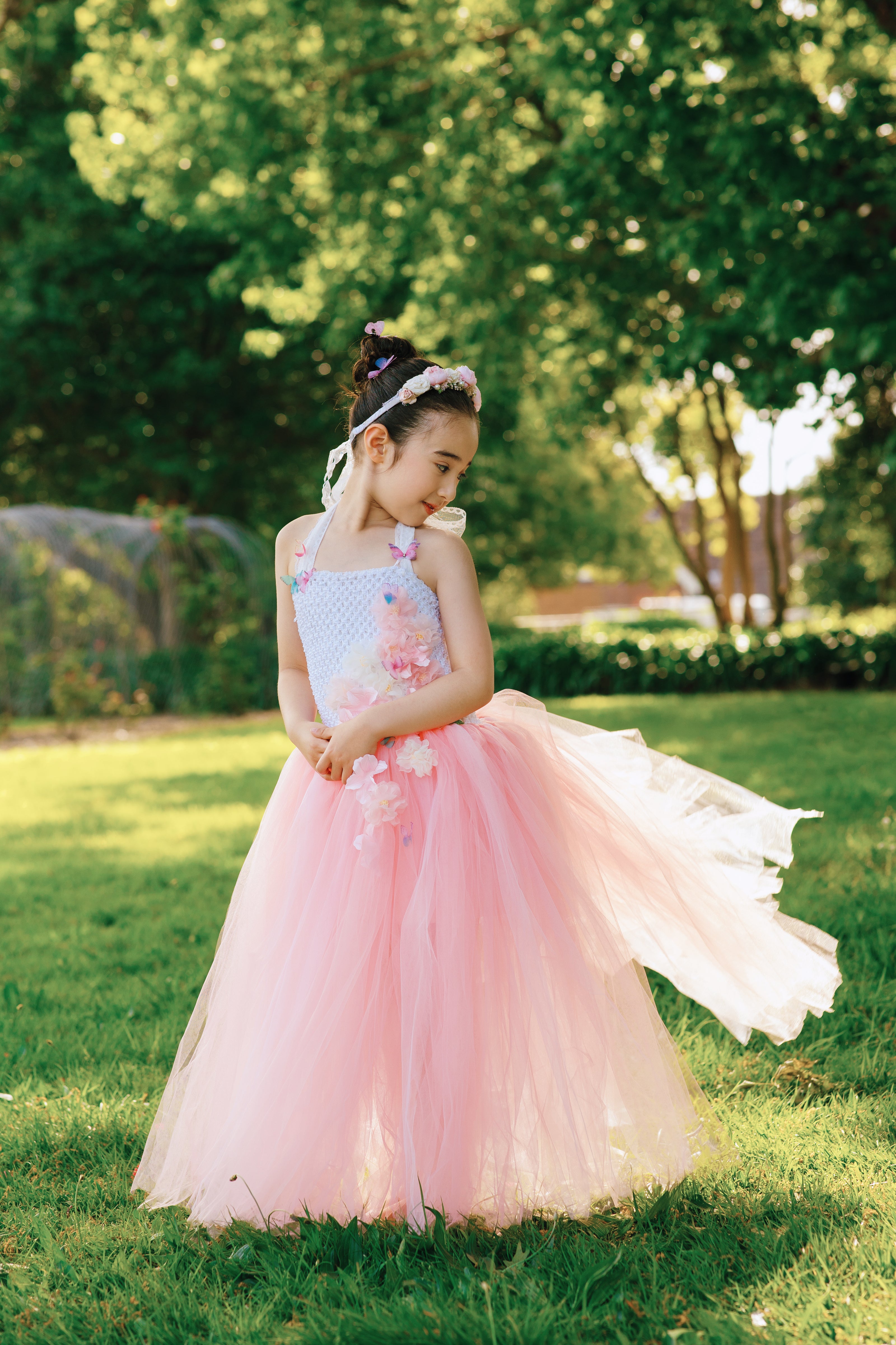 Cherry Blossom Fairy Tutu Dress – Pink Flower Girl Dress, Spring Festival Floral Tulle Outfit for Girls