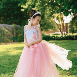 Cherry Blossom Fairy Tutu Dress – Pink Flower Girl Dress, Spring Festival Floral Tulle Outfit for Girls