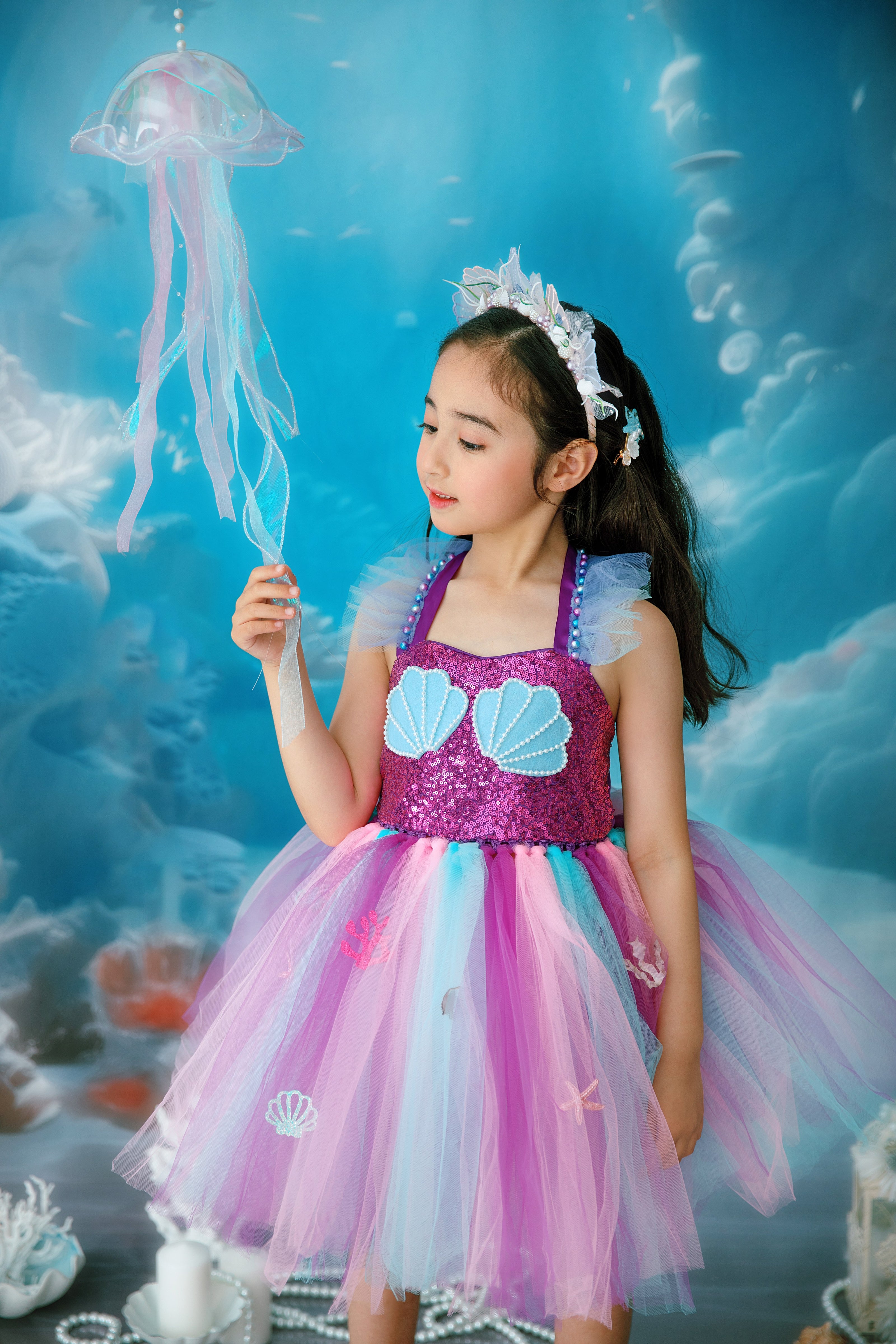 Purple Mermaid tutu birthday dress I Under the sea Princess party costume I Fairy Tulle dress