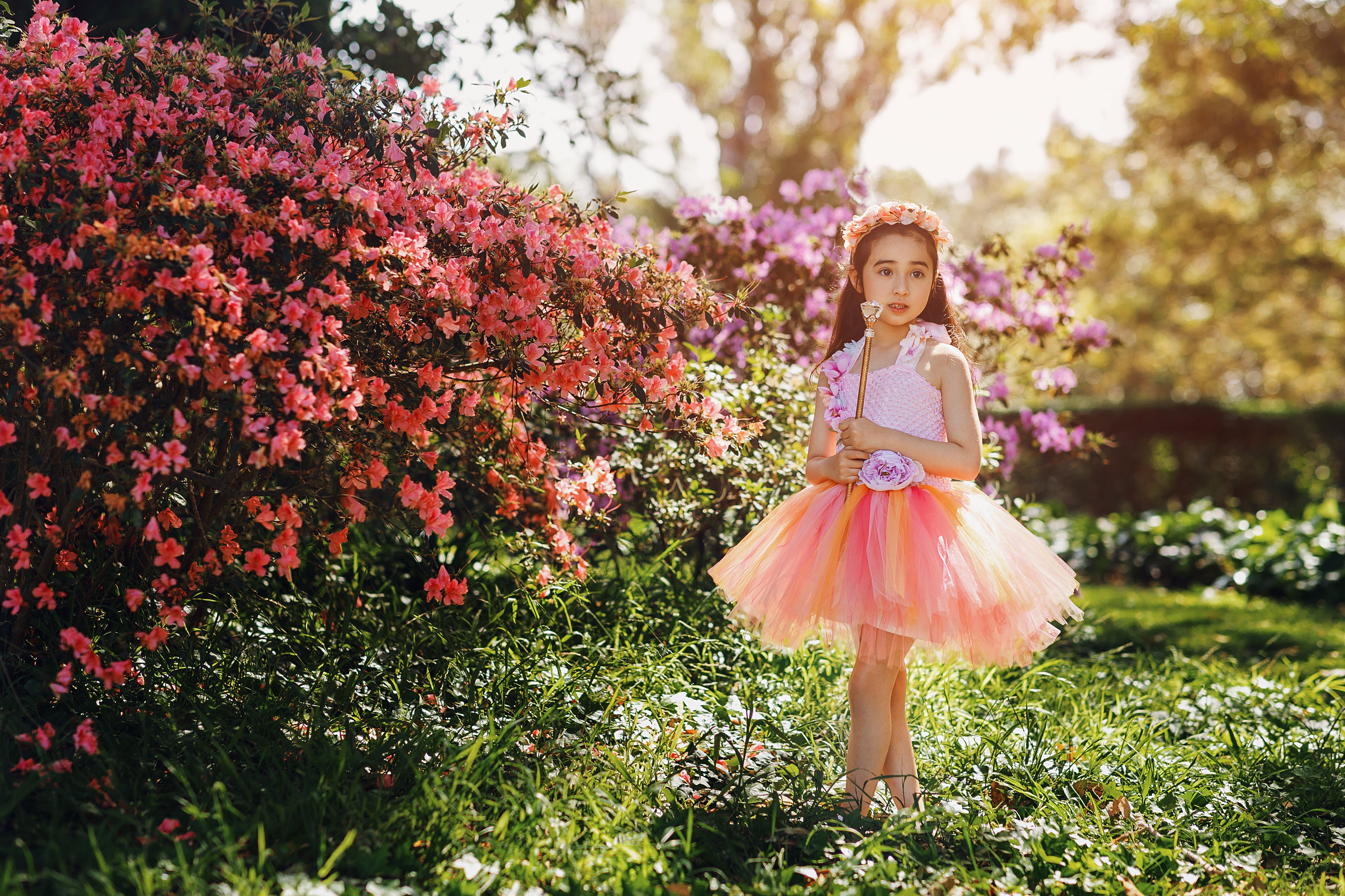 Sunset Coral Peony Fairy Tutu Dress I Pink Peach Flower Girl I Summer Evening Glow Princess Dress