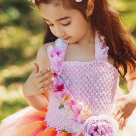 Sunset Coral Peony Fairy Tutu Dress I Pink Peach Flower Girl I Summer Evening Glow Princess Dress