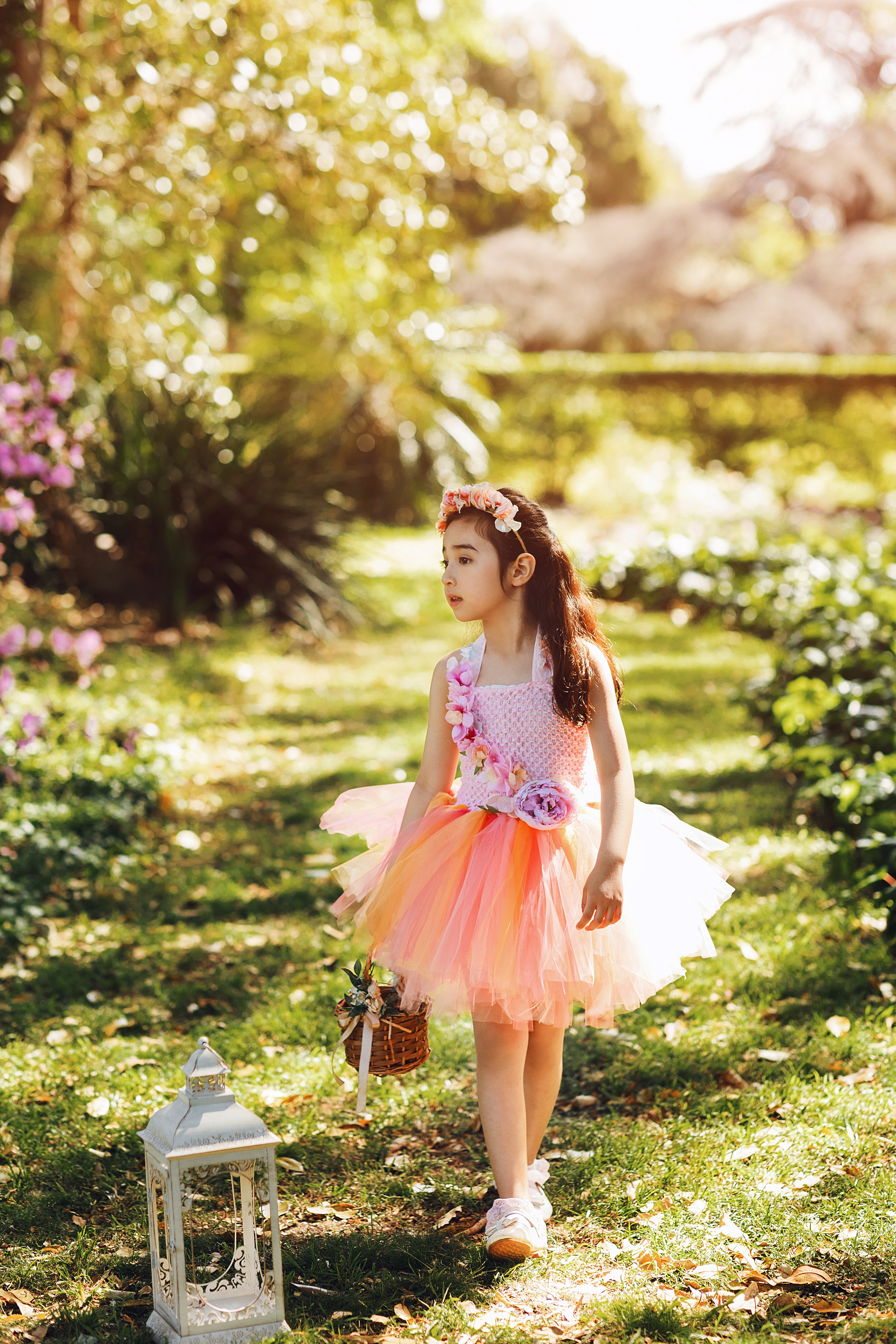 Sunset Coral Peony Fairy Tutu Dress I Pink Peach Flower Girl I Summer Evening Glow Princess Dress