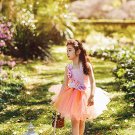 Sunset Coral Peony Fairy Tutu Dress I Pink Peach Flower Girl I Summer Evening Glow Princess Dress