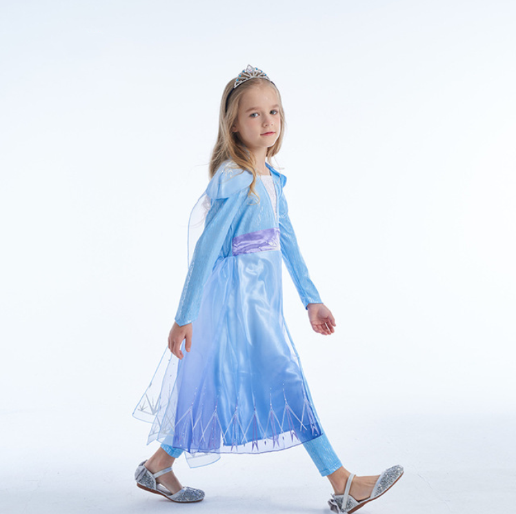 Frozen 2 Elsa inspired blue costume dress, Disney princess themed party cosplay wear