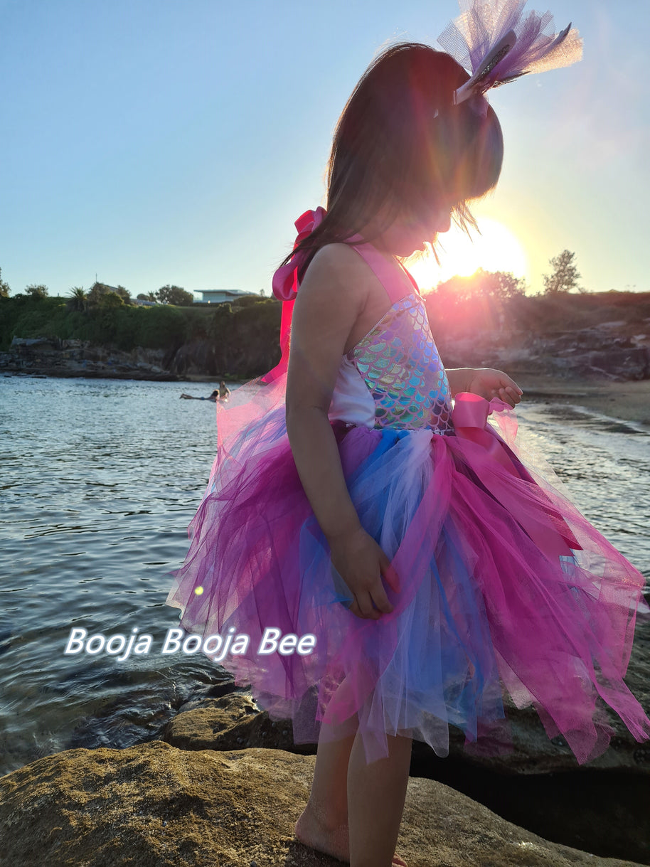 Pink Mermaid Tutu Dress for Girls - Under the sea Birthday Party Dress, Fish scales mermaid Costume