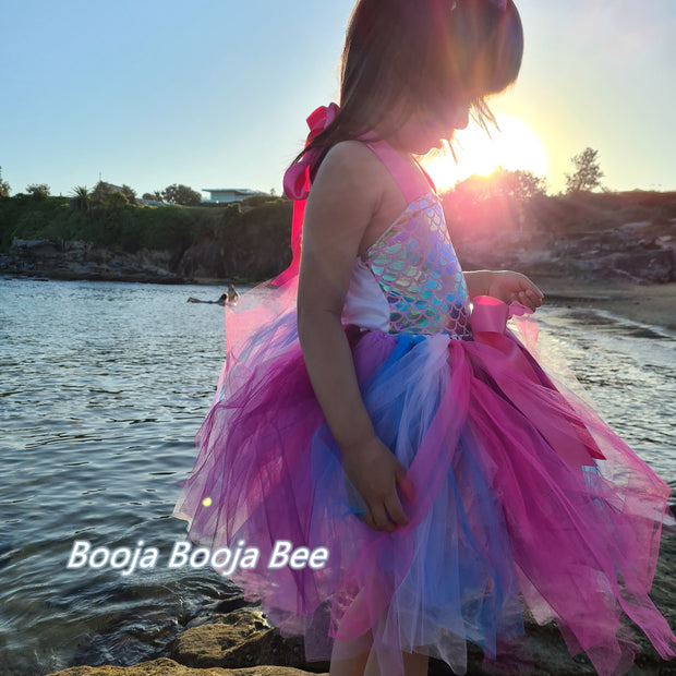Mermaid pink Under the sea tutu dress, Fish scales mermaid themed party dress