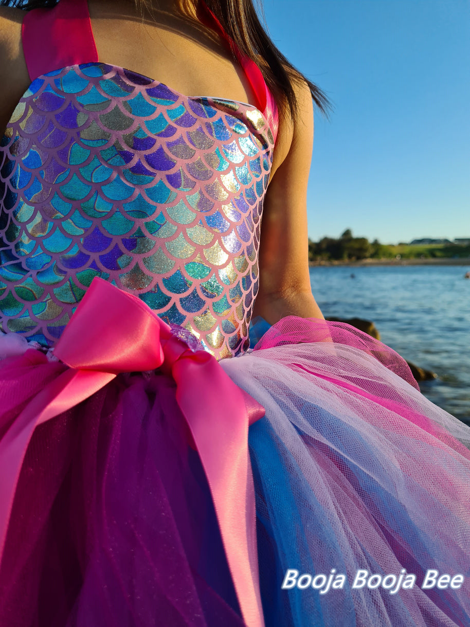 Mermaid pink Under the sea tutu dress, Fish scales mermaid themed party dress