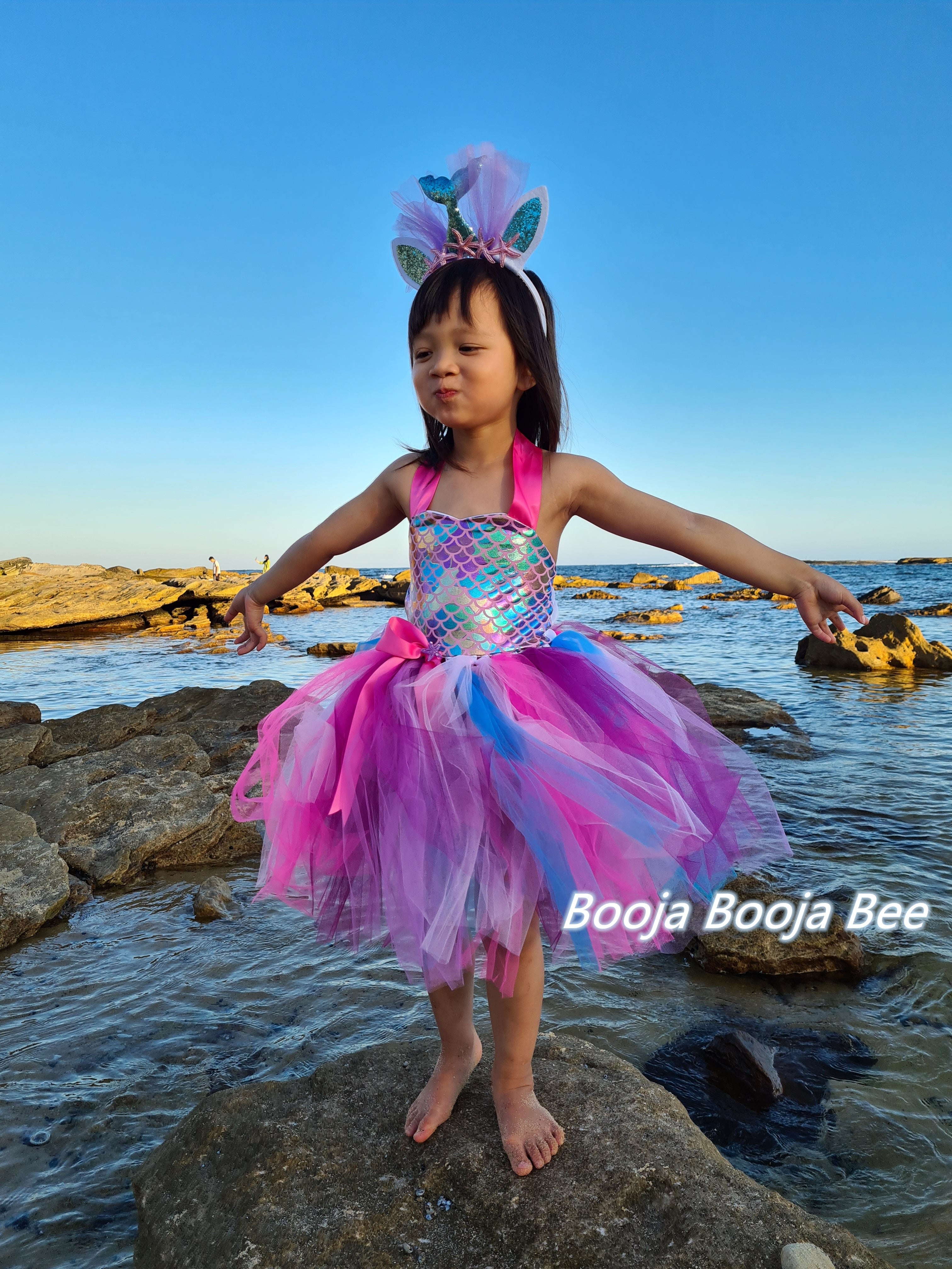 Mermaid pink Under the sea tutu dress, Fish scales mermaid themed party dress