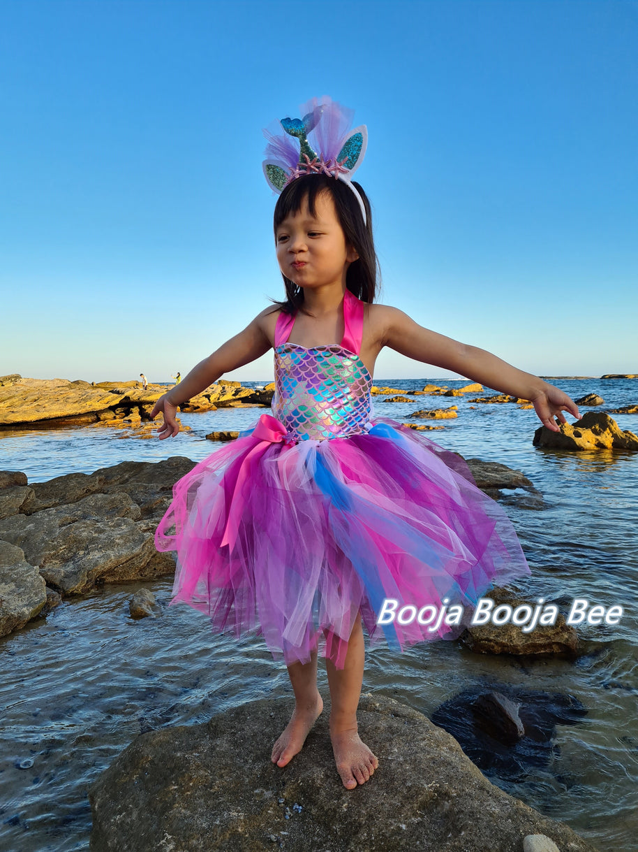 Mermaid pink Under the sea tutu dress, Fish scales mermaid themed party dress