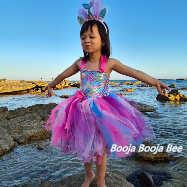 Mermaid pink Under the sea tutu dress, Fish scales mermaid themed party dress