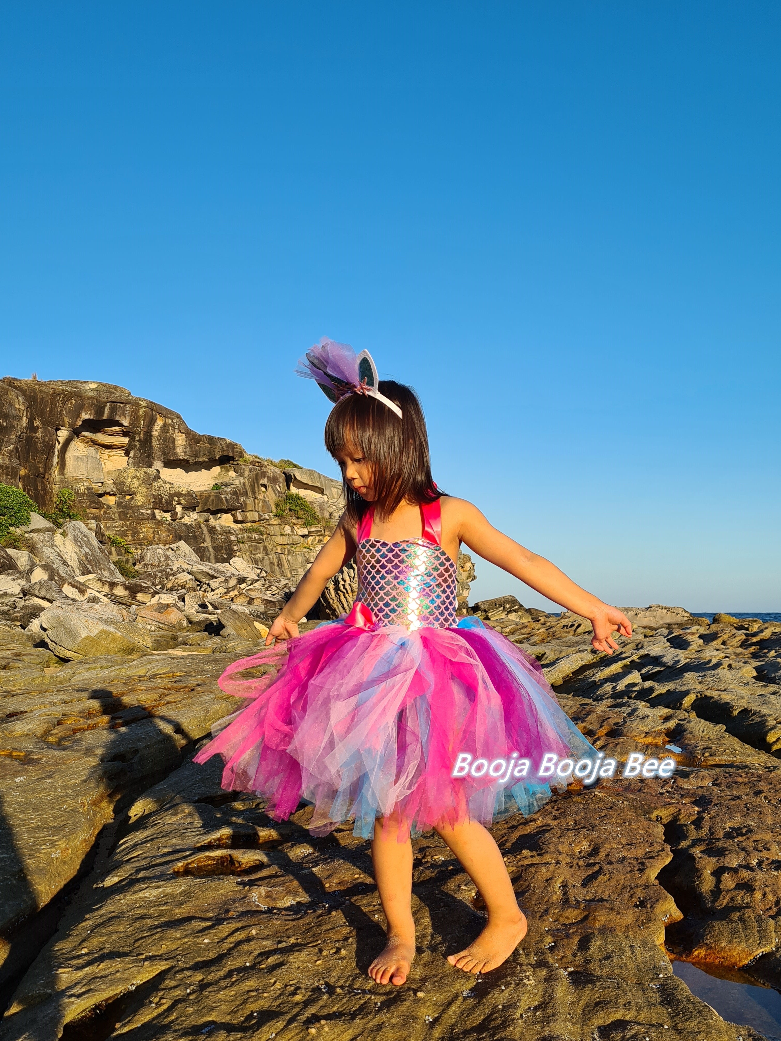 Mermaid pink Under the sea tutu dress, Fish scales mermaid themed party dress