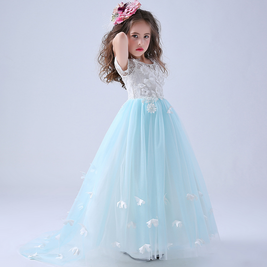 3D white butterflies embroidery blue tulles gown dress