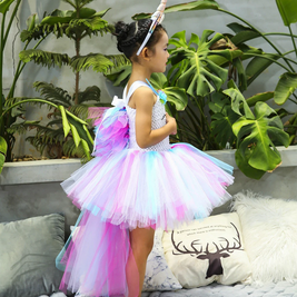 Unicorn fancy high low style tutu dress, Pastel colour girls party outfits set