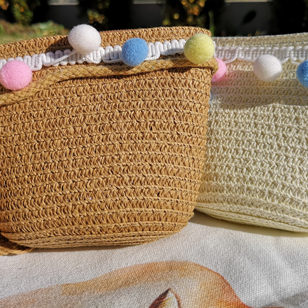 Braided raffia straw wicker kids sun hat and shoulder bags (1 sets)