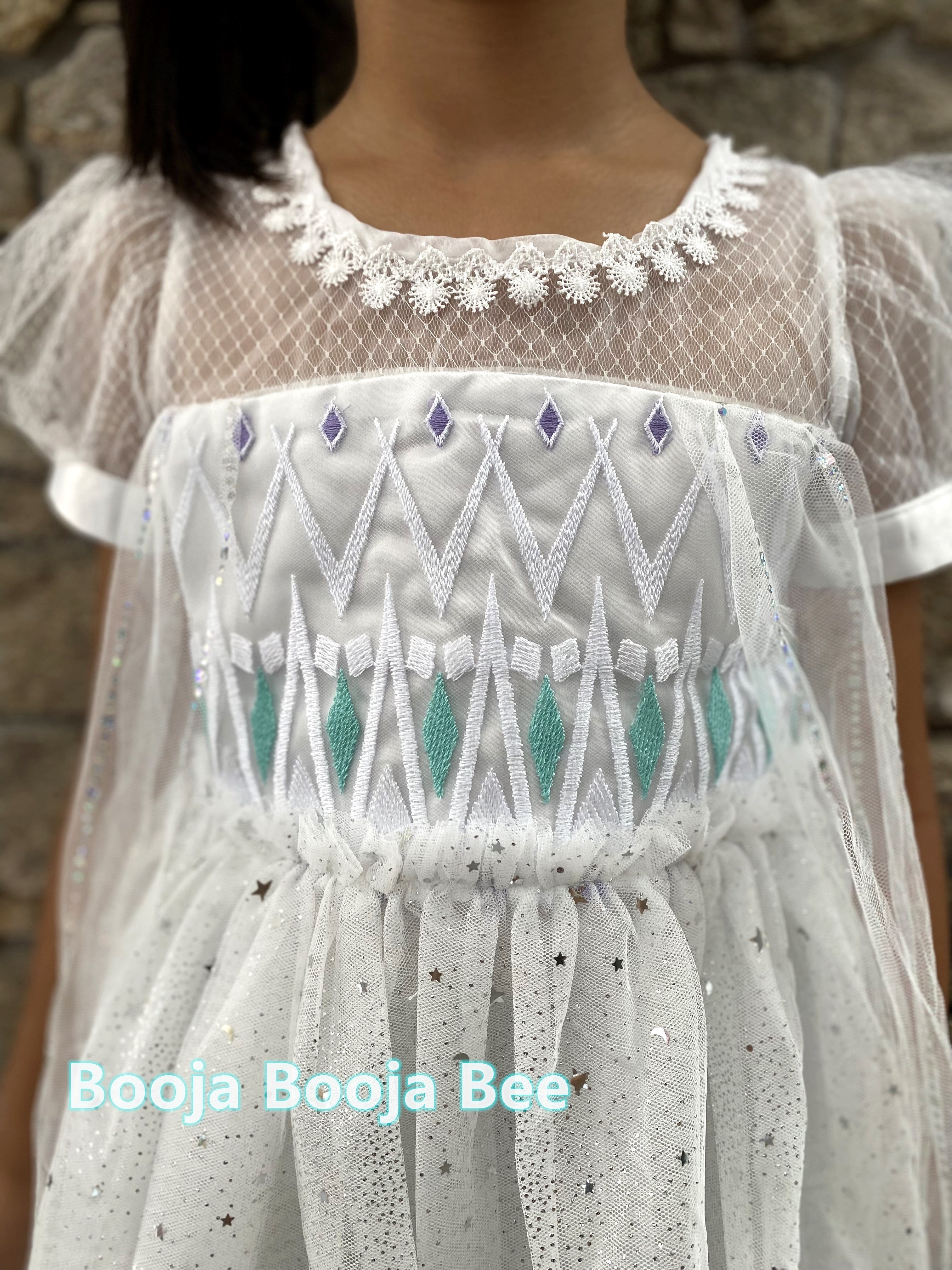 Frozen Princess Elsa ombre puff sleeves dress, Girls birthday queen party sequins tulle
