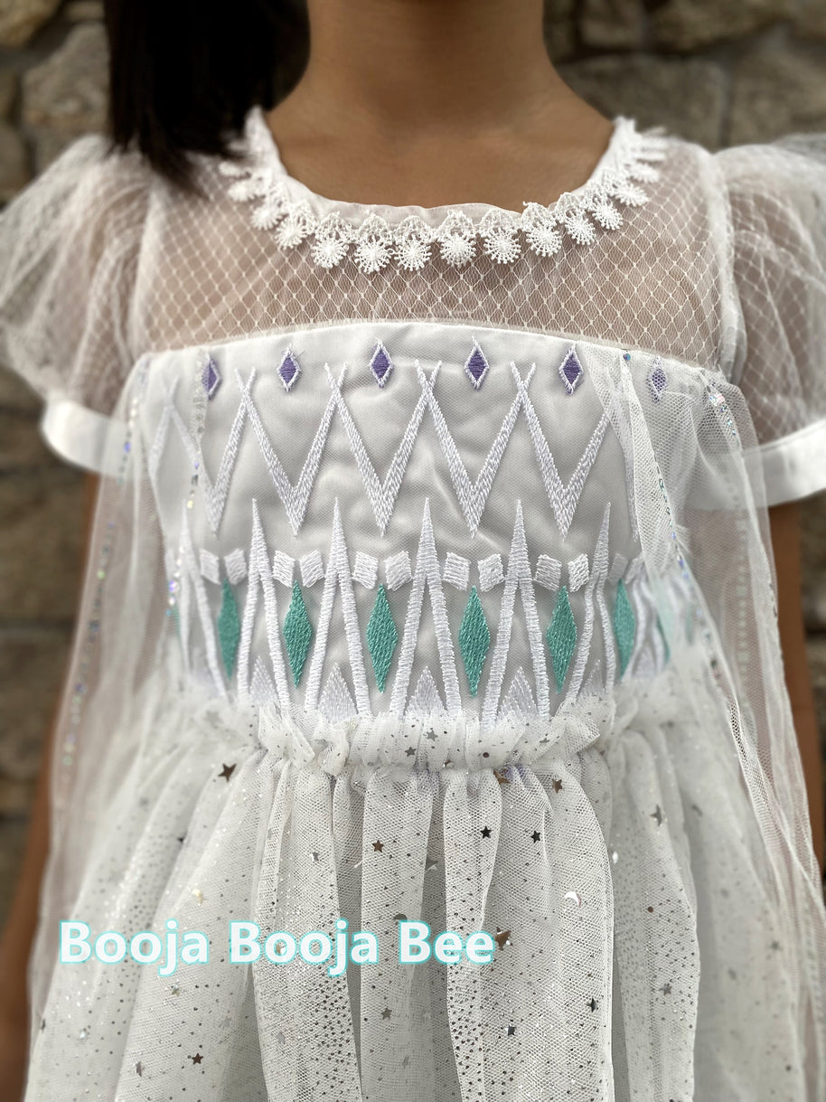 Frozen Princess Elsa ombre puff sleeves dress, Girls birthday queen party sequins tulle