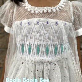 Frozen Princess Elsa ombre puff sleeves dress, Girls birthday queen party sequins tulle