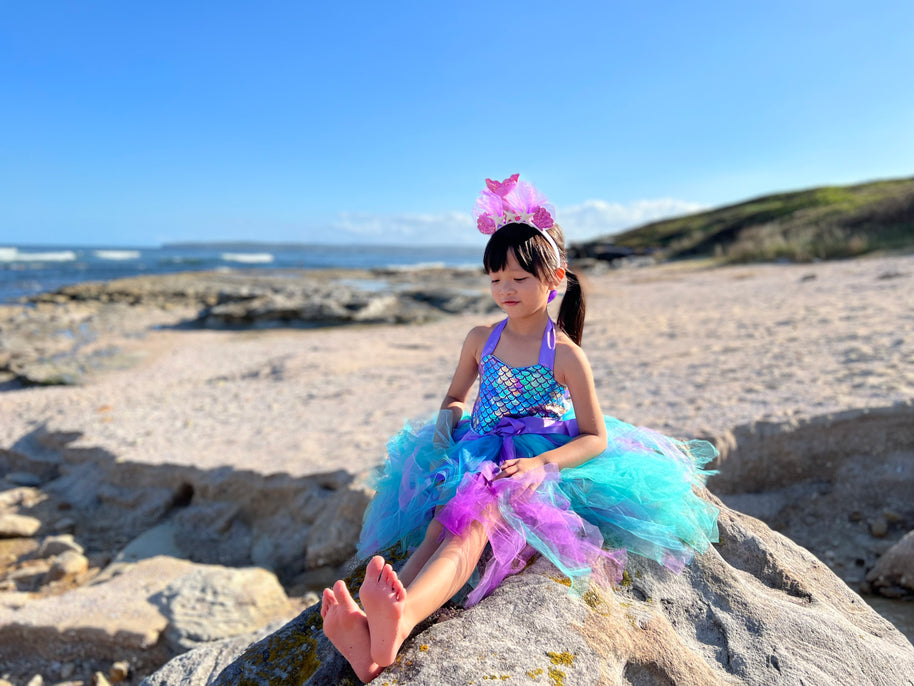 Purple Fish Scale Mermaid Tutu Dress with Turquoise Skirt – Sea Party Outfit Set for Baby Birthday