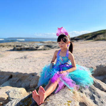 Purple Fish Scale Mermaid Tutu Dress with Turquoise Skirt – Sea Party Outfit Set for Baby Birthday