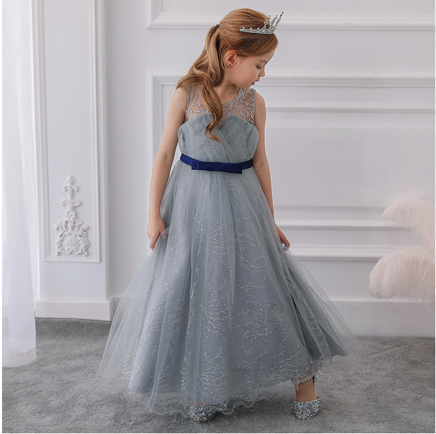 Tulle Lace embroidery grey wedding pageant ball gown