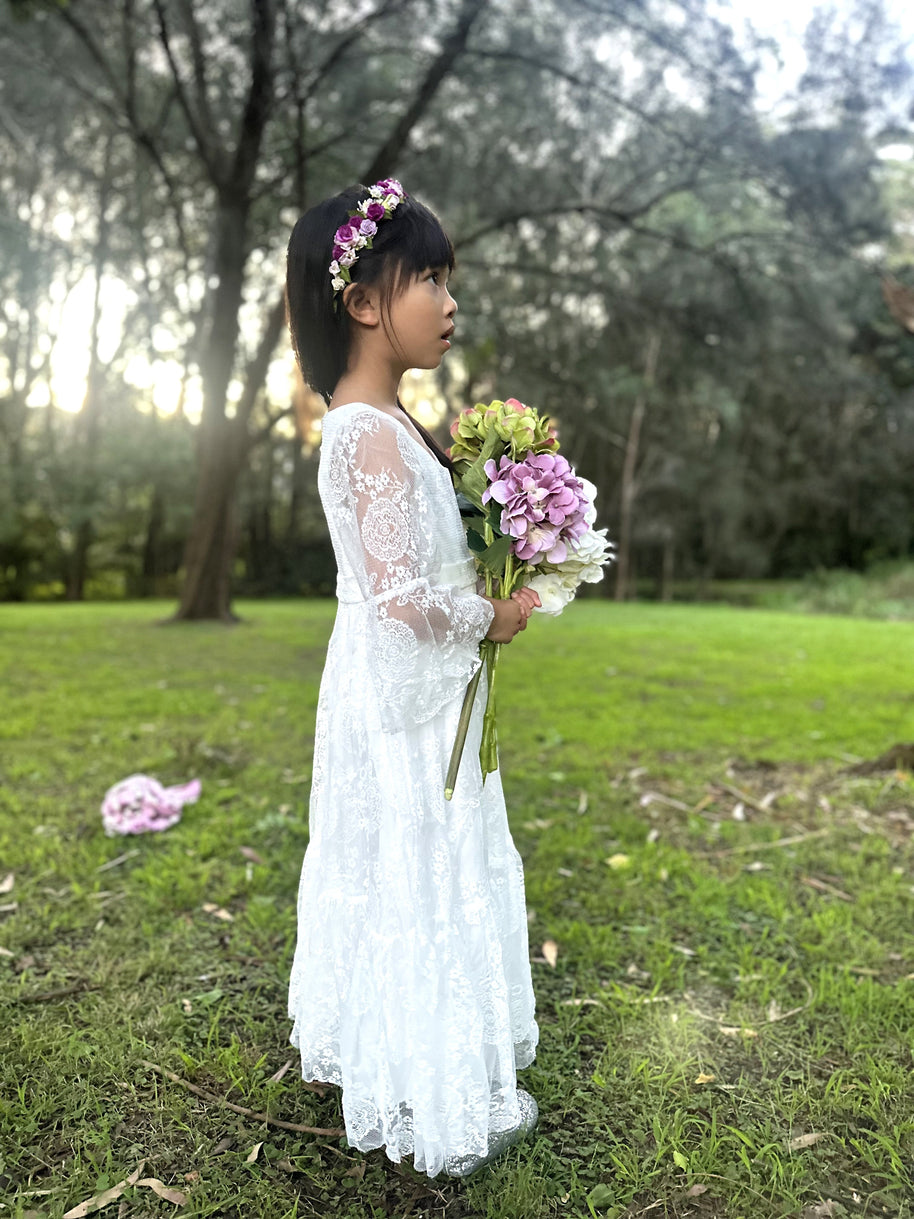 Ivory White Lace Flower Girl Dress – Bohemian Christening Lace Gown