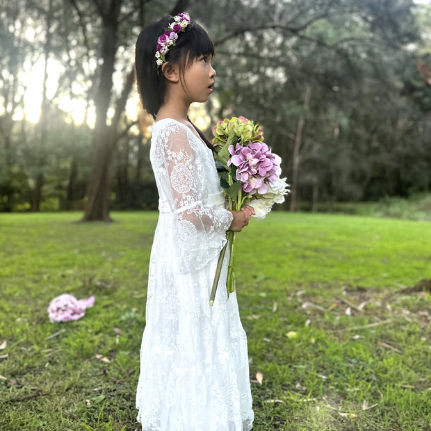 Ivory White Lace Flower Girl Dress – Bohemian Christening Lace Gown