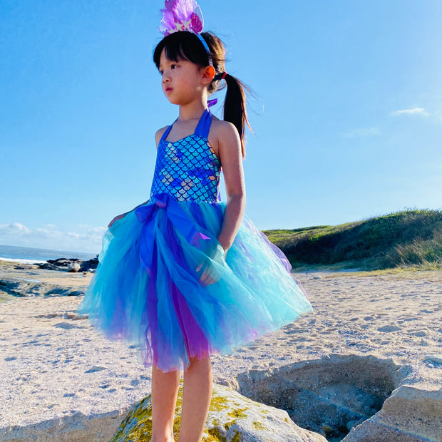 Purple Fish Scale Mermaid Tutu Dress with Turquoise Skirt – Sea Party Outfit Set for Baby Birthday