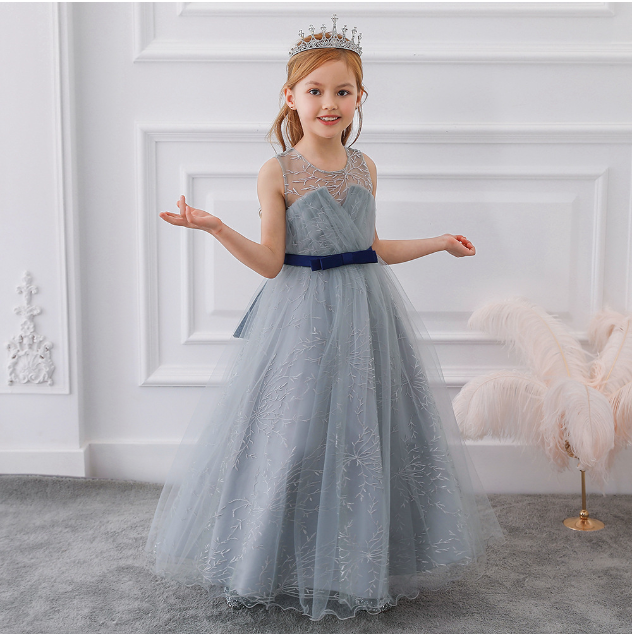 Tulle Lace embroidery grey wedding pageant ball gown