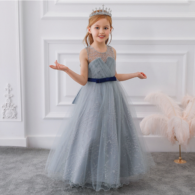 Tulle Lace embroidery grey wedding pageant ball gown
