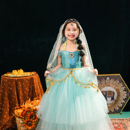 Jasmine Inspired Princess Dress for Girls – Elegant and Luxury Arabian Costume for Birthday & Party