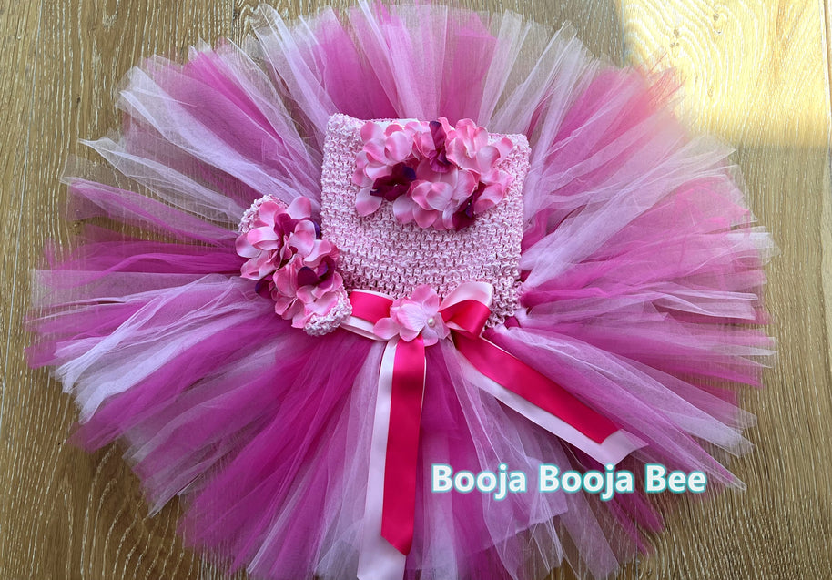 Baby 1st birthday dress, Toddler girls pink flower princess tutu