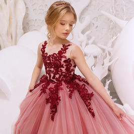 Flower Girl Dress, Flower embroidery gown dress, Princess lace gown dress, tulle dress