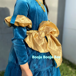 Brave Merida deluxe velvet costume, Princess party dark gold ribbon dress
