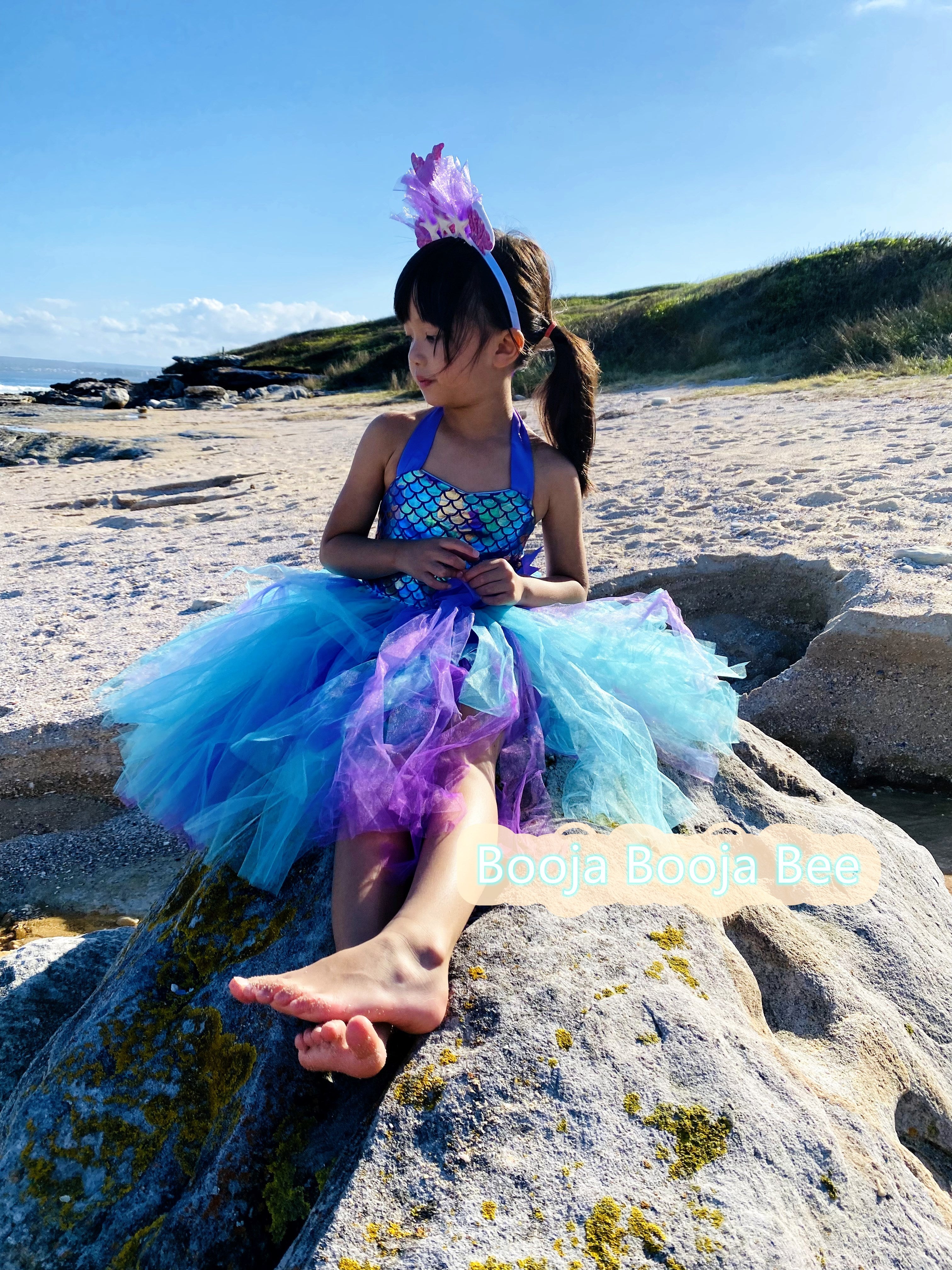 Purple Fish Scale Mermaid Tutu Dress, Sea Party Set for Baby Birthday