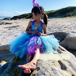 Purple Fish Scale Mermaid Tutu Dress, Sea Party Set for Baby Birthday
