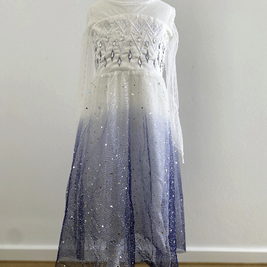 Frozen Elsa white long sleeves costume dress, Princess snowflakes cape themed birthday party