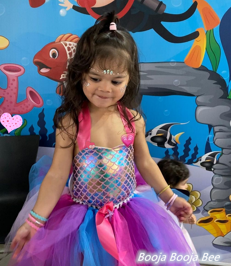 Pink Mermaid Tutu Dress for Girls - Under the sea Birthday Party Dress, Fish scales mermaid Costume