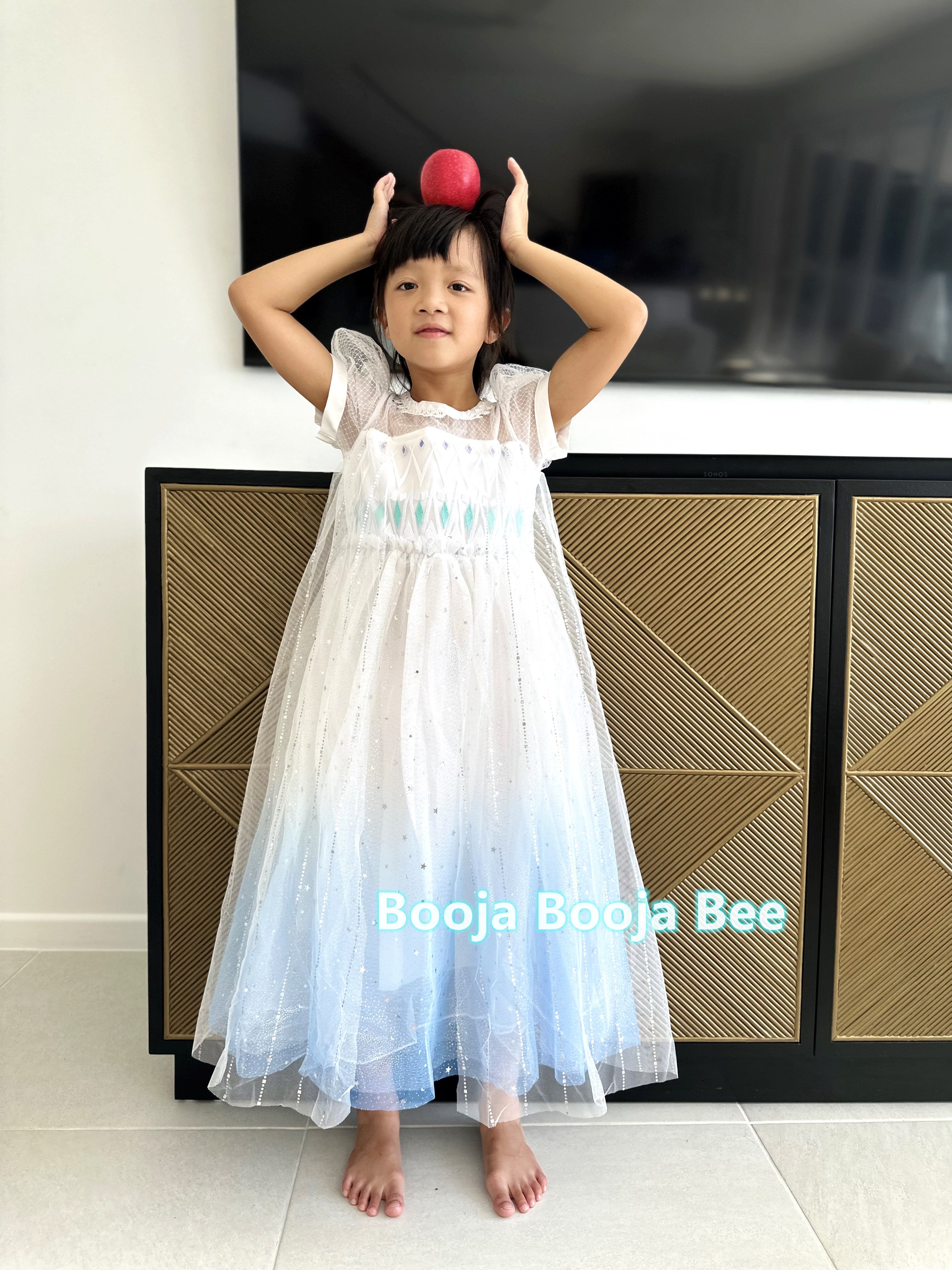 Frozen Princess Elsa ombre puff sleeves dress, Girls birthday queen party sequins tulle